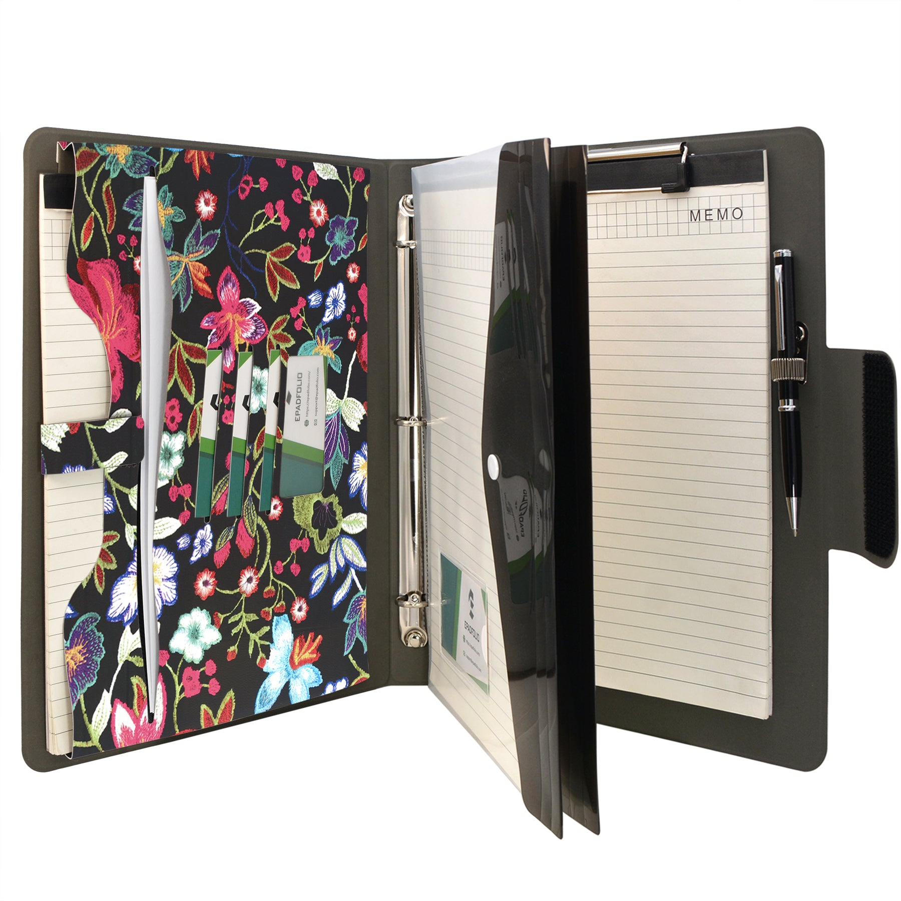 Padfolio Ring Binder with Expanded Document Bag, Flower Texture PU Lea –  epadfolios